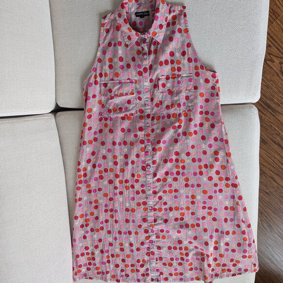 100% Cotton Multicoloured grey spotted sleeveless knee long dress, Size M - Picture 2 of 8